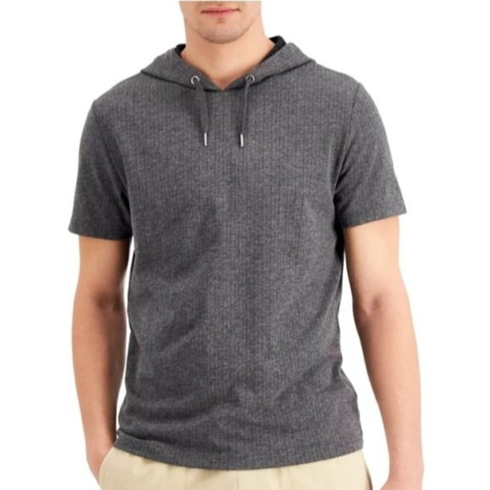 INC men sz M short sleeve hooded top shirt Gray